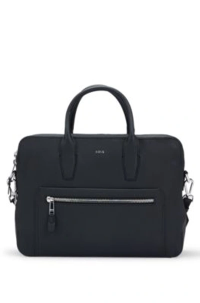 Hugo Boss Grained-leather Document Case With Silver-tone Hardware In Black