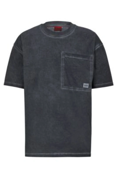 Hugo Cotton-jersey Oversize-fit T-shirt With Logo Patch In Black