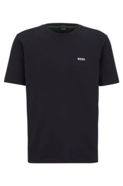 Hugo Boss Regular-fit T-shirt In Stretch Cotton With Side Tape In Dark Blue