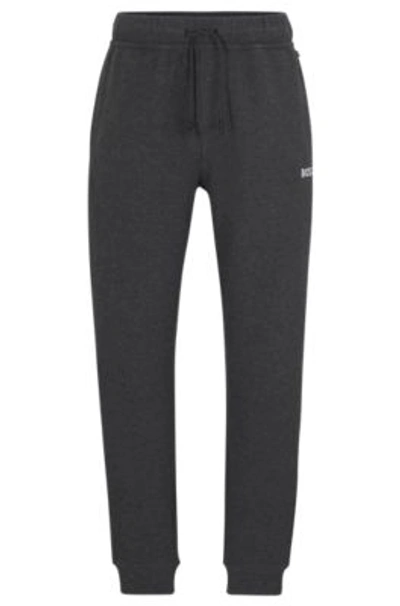 Hugo Boss Organic-cotton-blend Waffle Tracksuit Bottoms With Logo In Grey