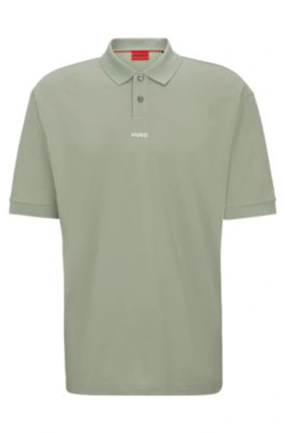 Hugo Boss Cotton-piqu Polo Shirt With Logo Print In Light Green