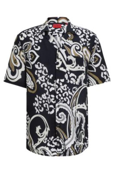 Hugo Relaxed-fit Shirt In Paisley-print Canvas In Black