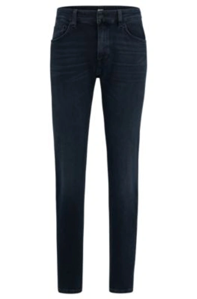 Hugo Boss Regular-fit Jeans In Coal-navy Cashmere-touch Denim In Dark Blue