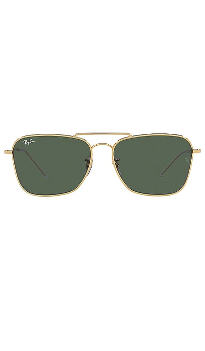 Ray Ban Sunglasses Unisex Caravan Reverse - Gold Frame Green Lenses 58-15