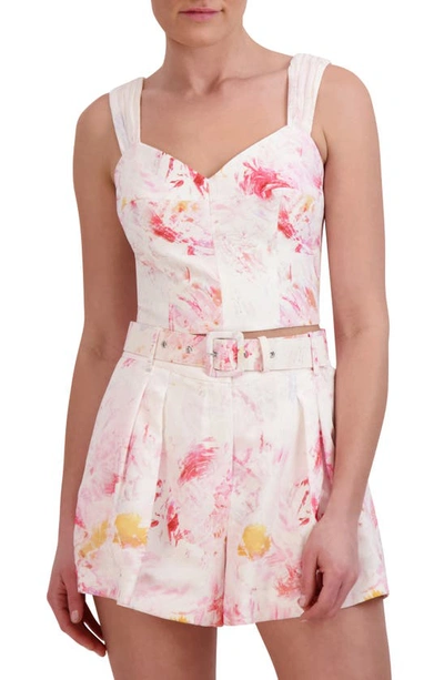 Bcbgmaxazria Woven Printed Crop Top In White Multi