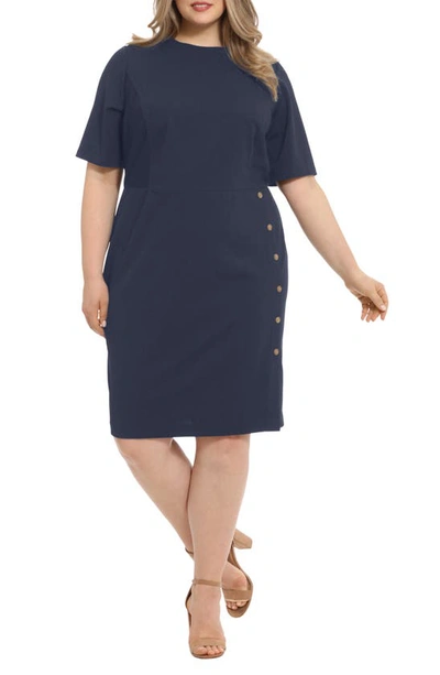 London Times Short Sleeve Sheath Dress In Navy