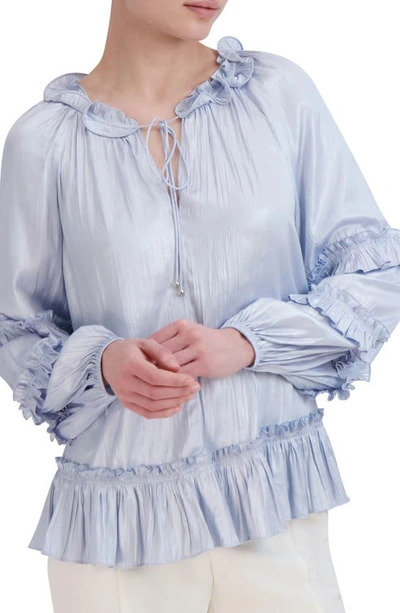 Bcbgmaxazria Ruffle Peasant Blouse In Light Blue