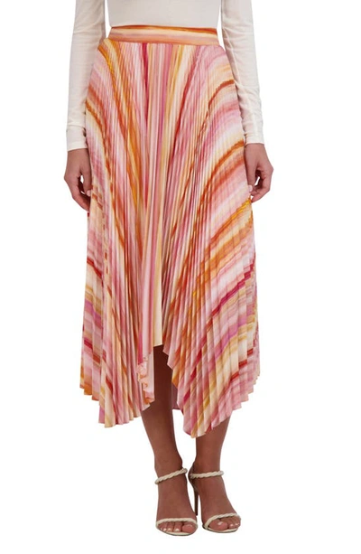 Bcbgmaxazria Ombre Stripe Pleated Handkerchief Midi Skirt In Pink