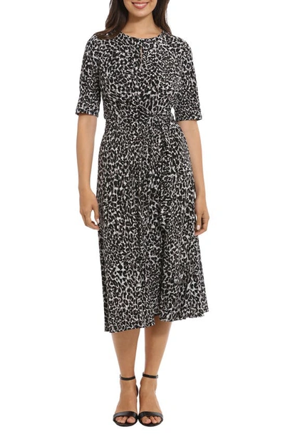 London Times Leopard Print Elbow Sleeve Fit & Flare Dress In Grey Multi