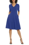Donna Morgan V-neck Fit & Flare Dress In Sodalite Blue