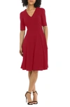 Donna Morgan V-neck Fit & Flare Dress In Savvy Red