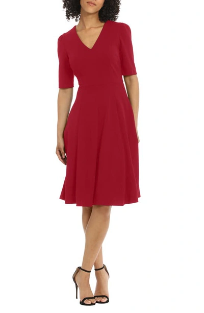 Donna Morgan For Maggy V-neck Fit & Flare Dress In Savvy Red
