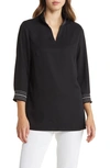 MING WANG EMBROIDERED DETAIL CREPE TUNIC BLOUSE