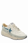 Golden Goose Running Sneakers In White Leather And Fabric In White/ Petroleum/ Ice