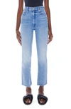 MOTHER THE RIDER FRAYED HIGH WAIST ANKLE STRAIGHT LEG JEANS