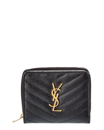 Saint Laurent Monogram Leather Card Case In Black