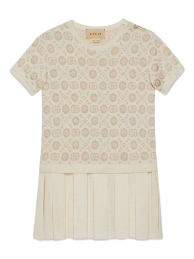 Gucci Kids' Double G Geometric Wool Dress In Neutrals