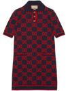 Gucci Gg Cotton And Silk Blend Polo Dress In Blue