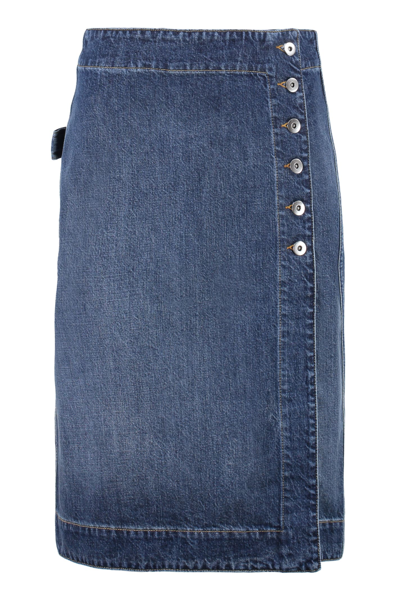 Bottega Veneta Knee-length Buttoned Denim Skirt In Mid Blue