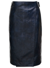 Bottega Veneta Eel Embossed Lambskin Leather Wrap Midi Skirt In Blu