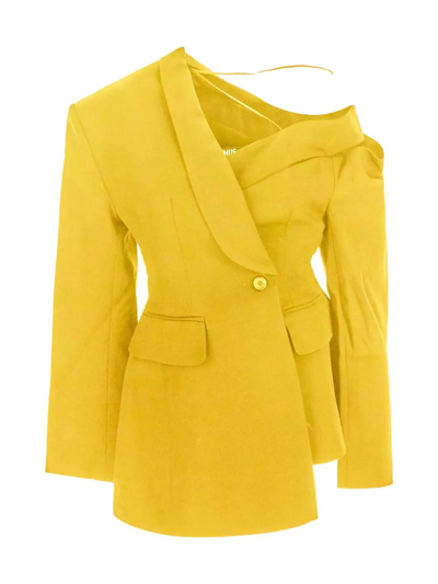 Jacquemus La Veste Baska Asymmetric Suit Jacket In Yellow