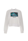 Palm Angels Cotton Miami Sweatshirt In Bianco