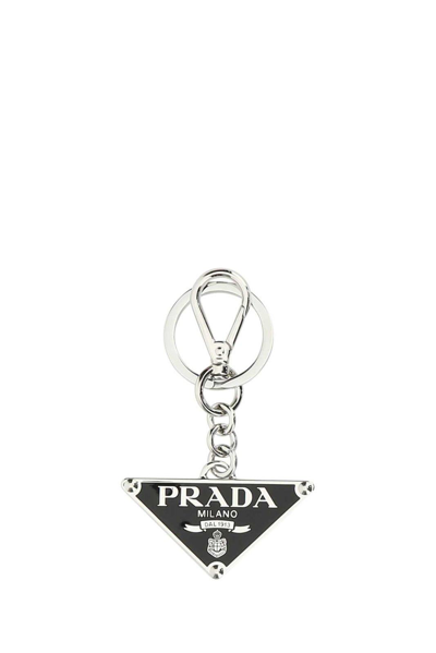 Prada Logo Lettering Keyring In Nero