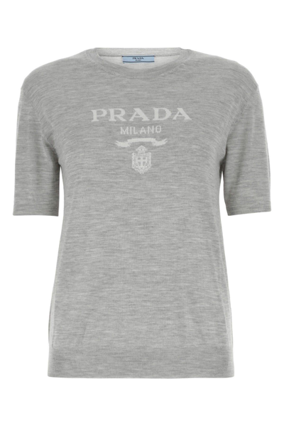 Prada Cashmere Crew-neck Sweater In Marble Gray