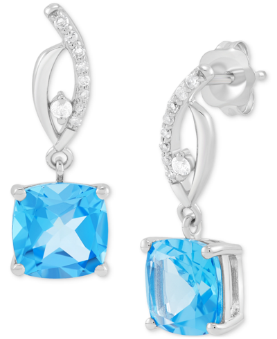 Macy's Swiss Blue Topaz (3-5/8 Ct. T.w.) & Diamond (1/10 Ct. T.w.) Drop Earrings In 14k White Gold (also In