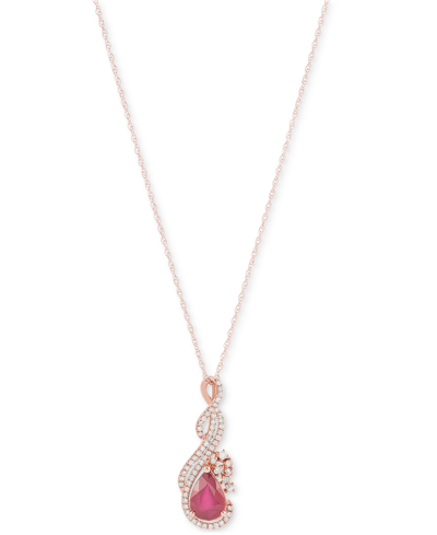 Macy's Sapphire (1-1/3 Ct. T.w.) & Diamond (1/5 Ct. T.w.) Pear Swirl 18" Pendant Necklace In 14k Gold (also In Ruby