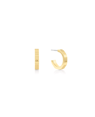 Calvin Klein Stainless Steel Block Hoop Earrings In Gold Tone