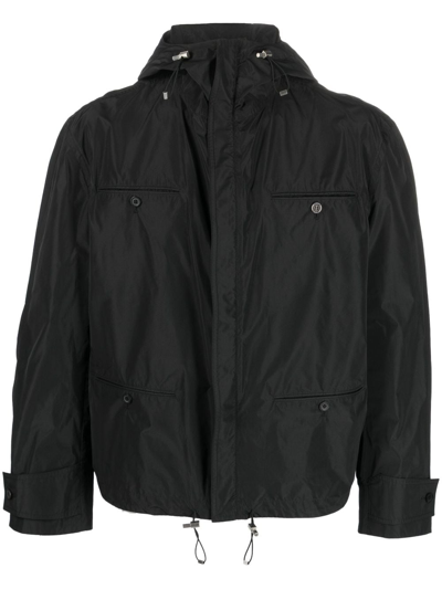 Ferragamo Drawstring-hem Hooded Jacket In Black