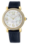 GV2 RAVENNA SWISS DIAMOND LEATHER STRAP WATCH, 37MM