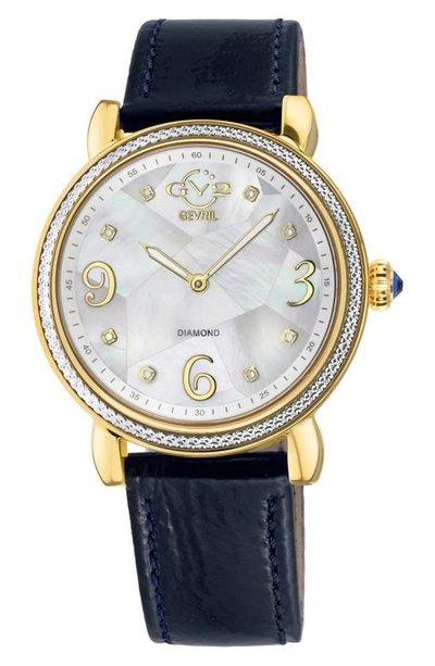 Gv2 Ravenna Swiss Diamond Leather Strap Watch, 37mm In Black