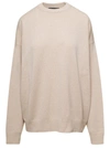BALENCIAGA BALENCIAGA BEIGE OVERSIZED SWEATER WITH LOGO EMBROIDERY AT THE BACK IN CASHMERE WOMAN