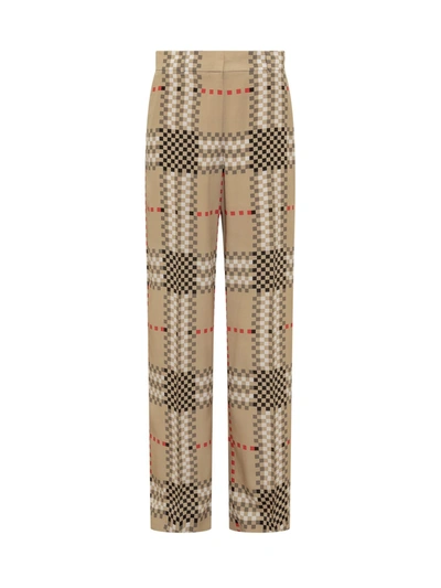 Burberry Jane Check-print Wide-leg Crepe Trousers In Beige