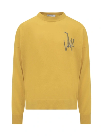 Jw Anderson Sweater With Logo In Yellow/grey Melange