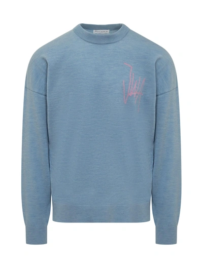 Jw Anderson Logo-print Crew Neck Sweatshirt In Denimblu/lilac