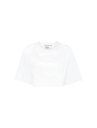 Stella Mccartney Flock Embossed Logo Crop T-shirt In Pure White