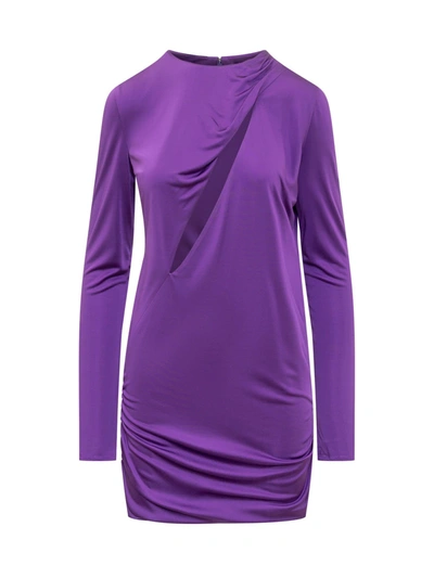 Versace Cut Out Jersey Dress In Purple