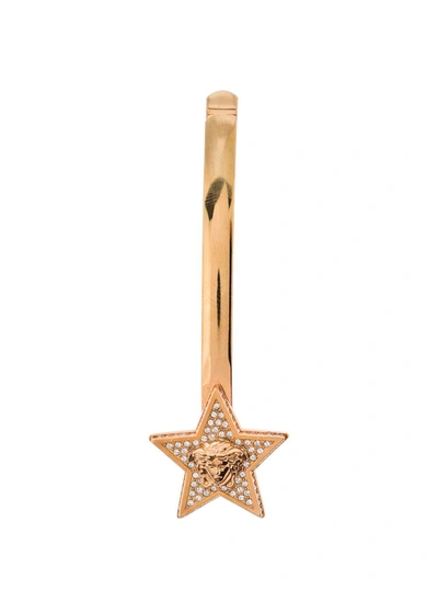 Versace Gold-tone Star Embellished Hair Pin With Strass In Brass Woman In Metallic