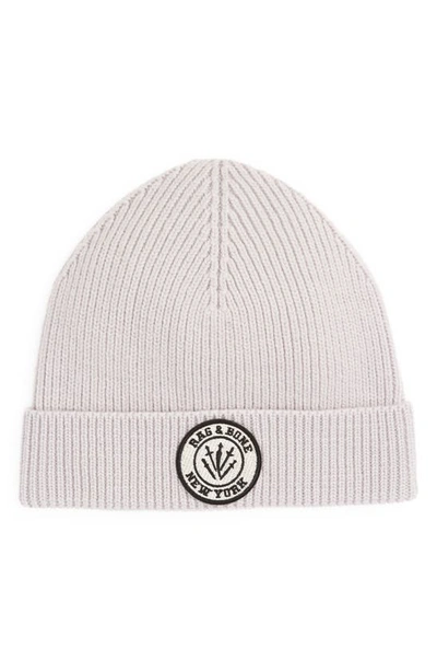 Rag & Bone Charlie Logo Patch Rib Wool Blend Beanie In Ivory