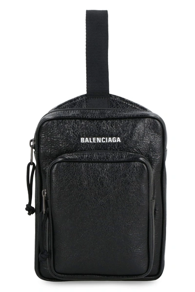 Balenciaga Explorer Leather Crossbody Bag In Black