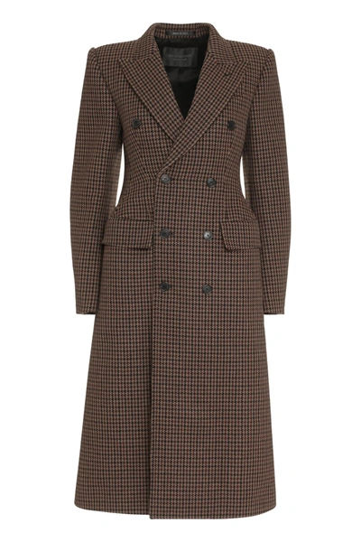 Balenciaga Houndstooth Wool-blend Coat In Brown