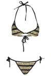 Balmain Logo-tape Striped Bikini In Black Gol