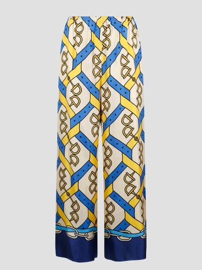 Gucci Horsebit Printed Wide-leg Silk Trousers In Nude & Neutrals