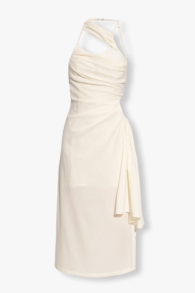 Jacquemus Abanada Draped Asymmetric Dress In Bianco