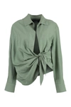 Jacquemus Bahia Knotted Draped Twill Shirt In Khaki