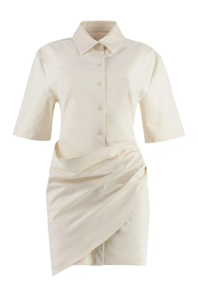Jacquemus Short Dress La Robe Camisa White Draped In Panna