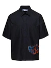 Off-white Black Short Sleeved Shirt With Multicolor Graffiti Embroidery In Cotton Blend Man In Black